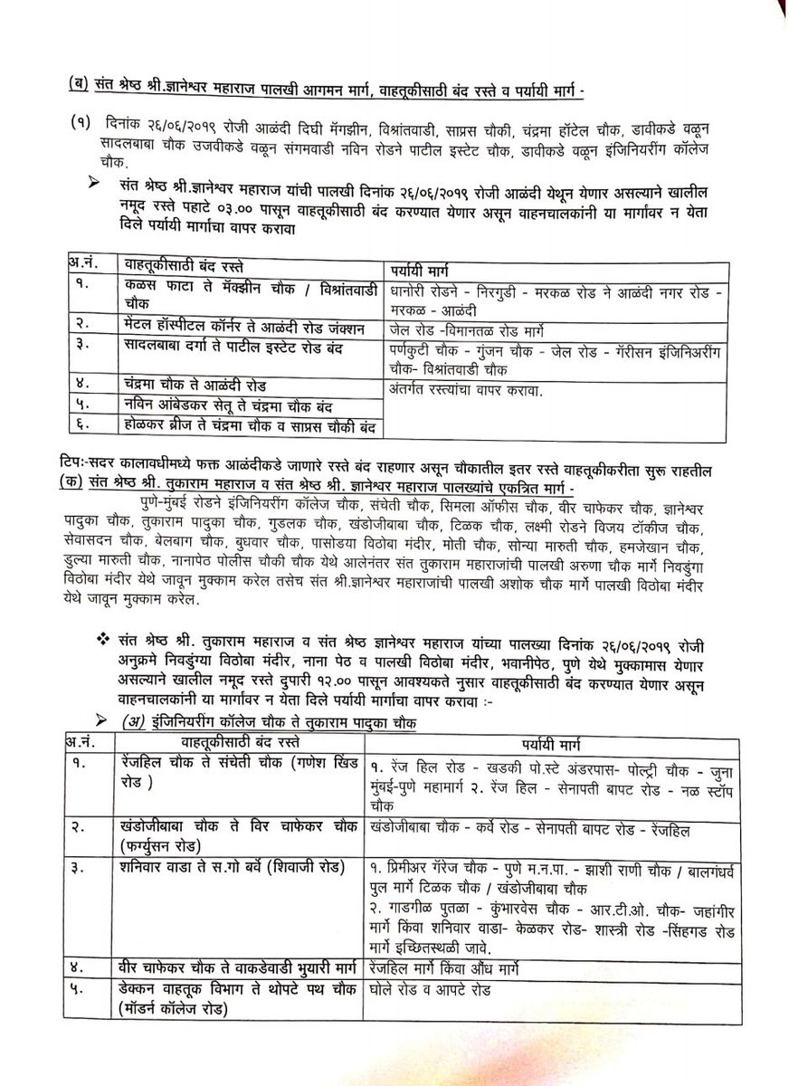 Pune Traffic diversions on Palkhi day 2019 -3